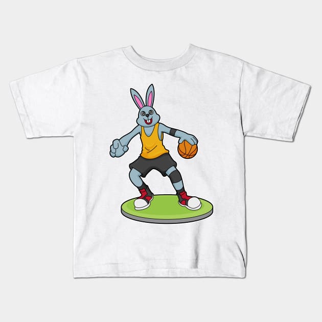 Rabbit as Basketball player with Basketball Kids T-Shirt by Markus Schnabel